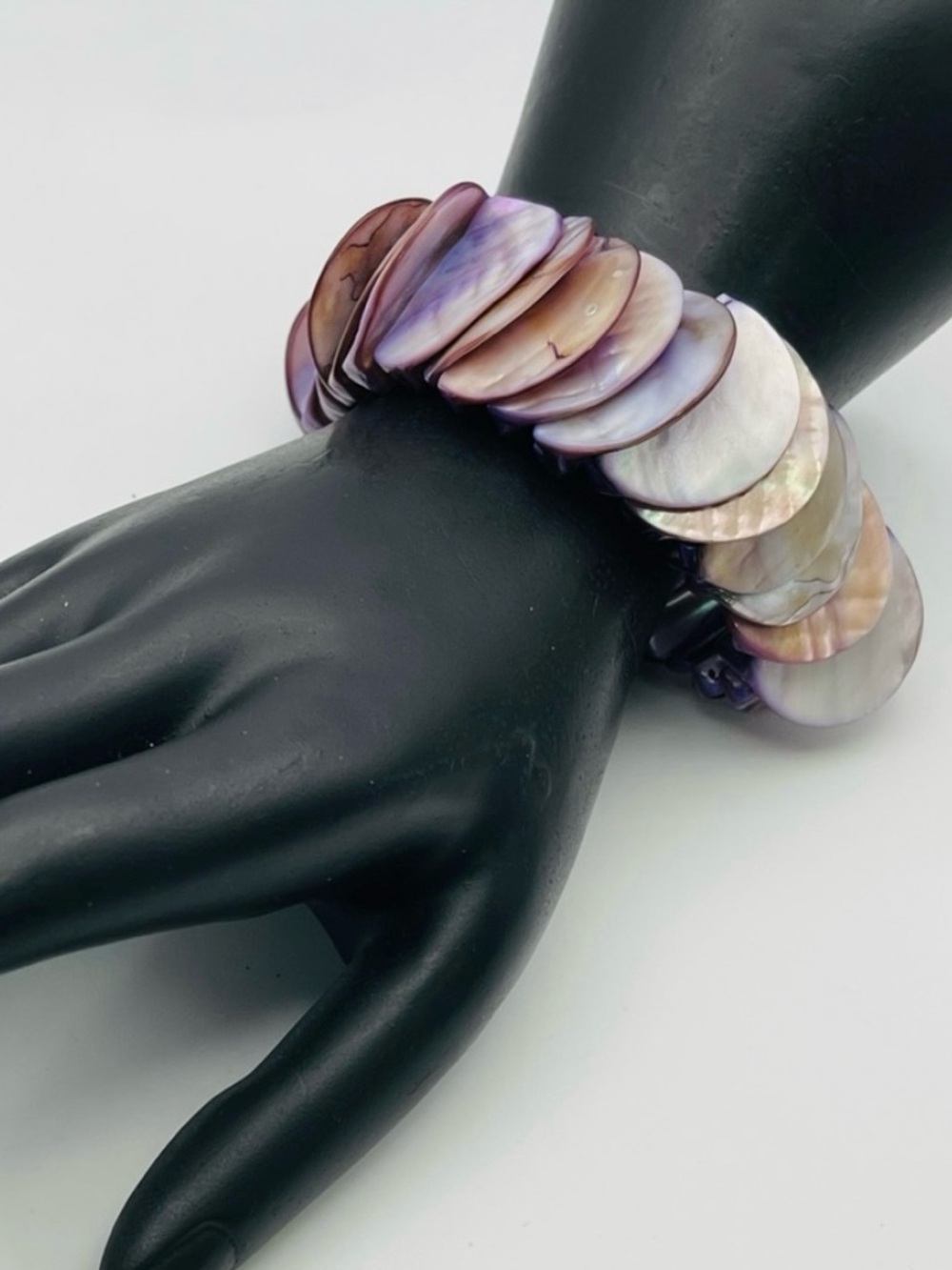 Fab Vintage Purple Dyed Abalone Shell Disc Stretch Statement Bracelet